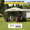 Gazebo Screen Tent, 10 x 10 ft, 6 Sided Pop-up Camping Canopy Shelter Tent with Mesh Windows, Portable Carry Bag, Ground Stakes